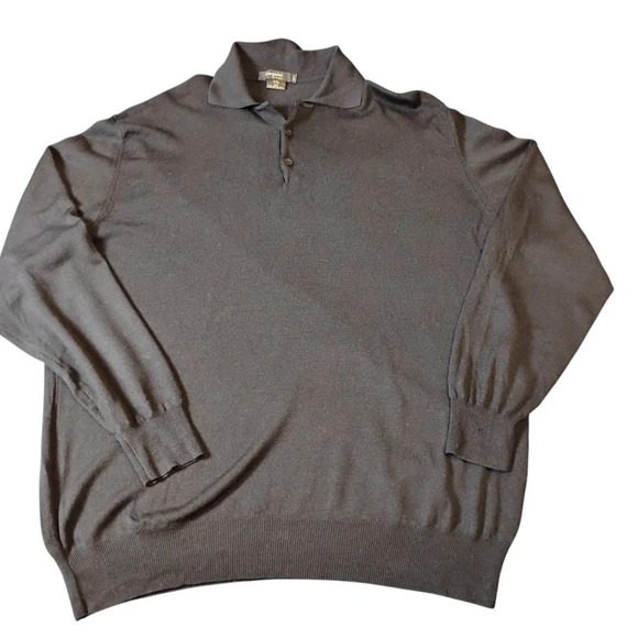 Giorgiolini Black 100% Wool Henley Collared Sweater, XXL - Picture 7 of 7